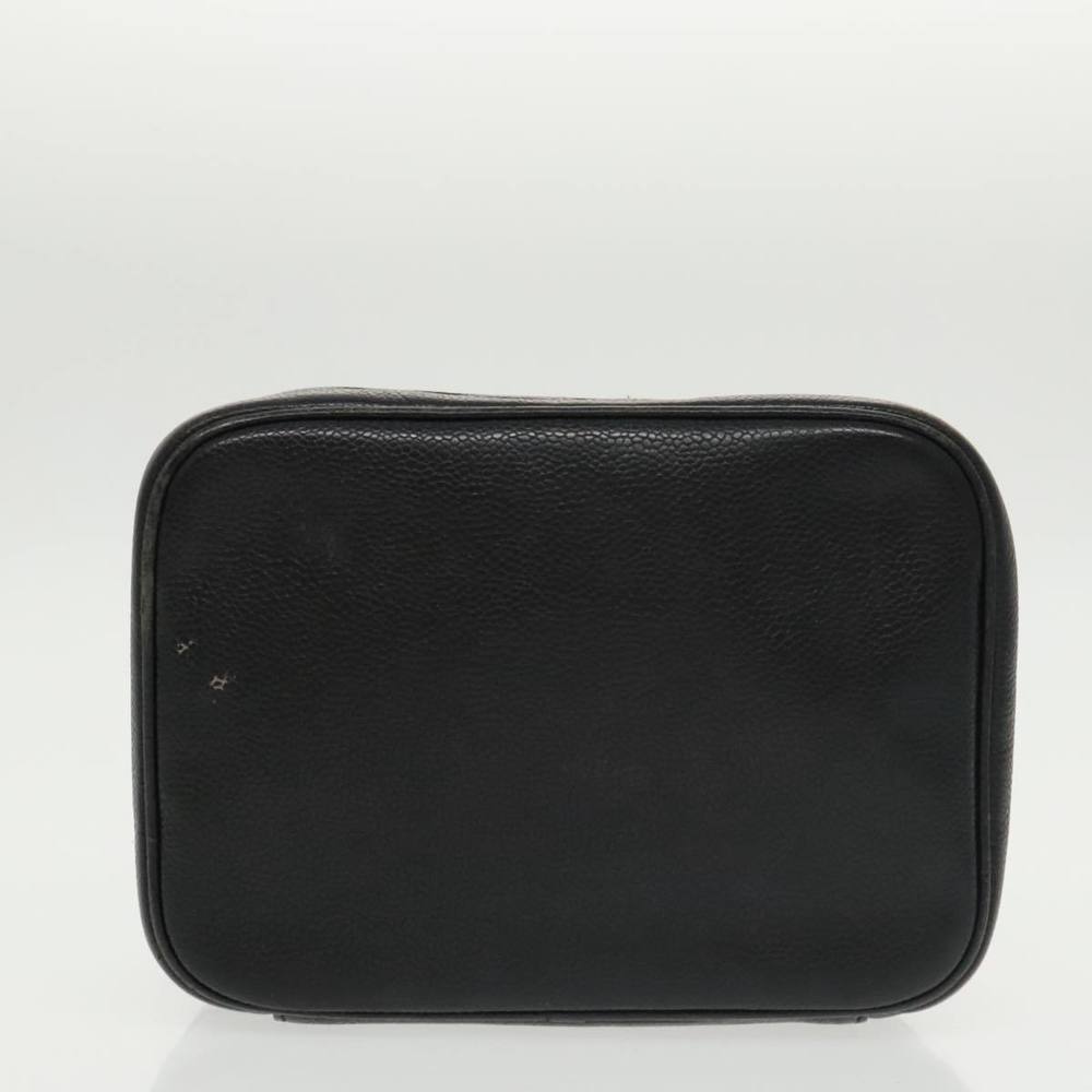 CHANEL Vanity COCO Mark Cosmetic Pouch Caviar Skin Black Gold CC Auth 102073 - Picture 9 of 16